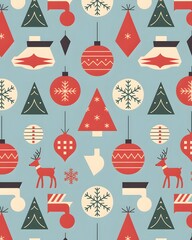 Holiday Pattern with Snowflakes and Christmas Trees.