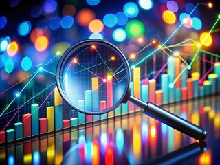 Night Data Analysis: Charts, Graphs, Magnifying Glass, Abstract Background, Business Intelligence, Data Visualization