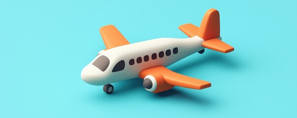 Cute cartoon airplane illustration with orange accents on blue background