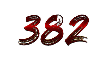 3D blood red number design of 382 on white background.