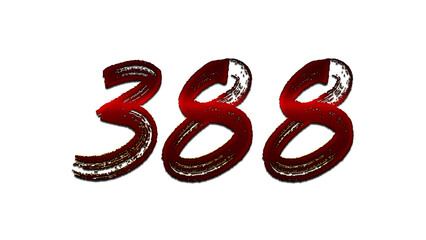 3D blood red number design of 388 on white background.