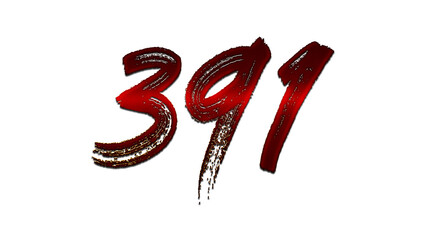 3D blood red number design of 391 on white background.