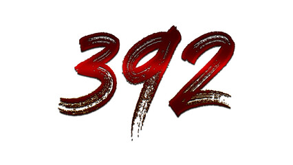 3D blood red number design of 392 on white background.