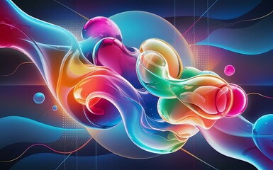 Colorful transparent flowing fluid shapes with glow effect geometric background wavy lines round forms vector illustration for wallpaper banner background card book illustration landing page