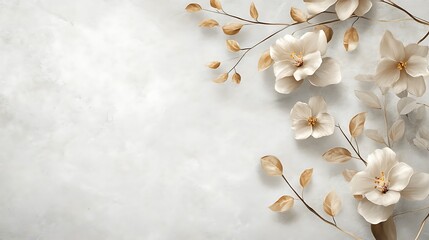 Elegant Beige Flowers and Branches on Marble