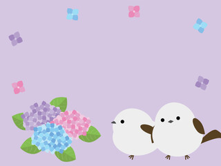 かわいいシマエナガとアジサイの背景