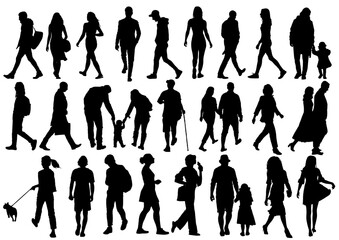 set of silhouettes of walking people