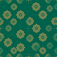 Fototapeta premium Emerald Green Floral Pattern: A timeless and elegant seamless pattern featuring delicate gold floral motifs on a rich emerald green background. This design exudes sophistication and charm.