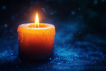 A graphic depiction of a menorah candle burning against a dark blue backdrop.