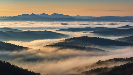 Obraz premium Dawn Sky Over Mountainous Landscape with Clouds, background