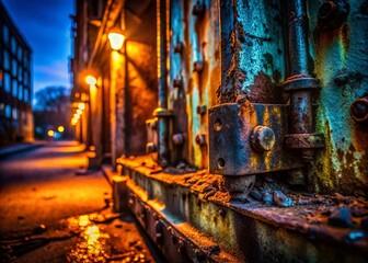 Night Photography Rusty Background - Dark Steel, Grunge Textures, Urban Decay, Industrial Scenery