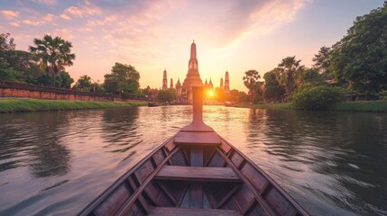 Scenic River View from Boat at Sunset