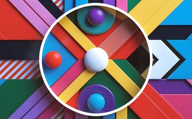 Obraz premium Abstract material design color background with a round frame and a set of lines and other geometric shapes