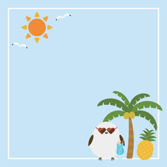 かわいいシマエナガと夏の背景