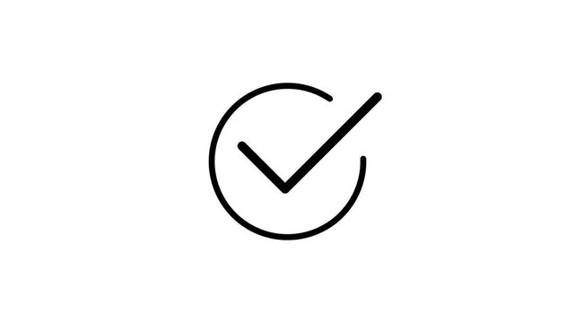 Black checkmark animation. Yes tick. Correct check mark symbol. Yes sign. Correct vote icon on white background. Animated black tick concept.