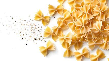 Close up of Farfalle pasta, also known as bow tie pasta, scattered with spices