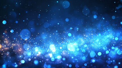 Fototapeta premium Blue and gold glittery lights on a dark blue background.