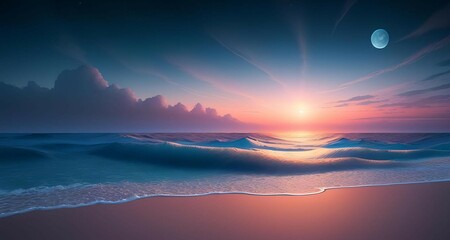 peaceful quiet paradise seascape beautiful seashore under moon light