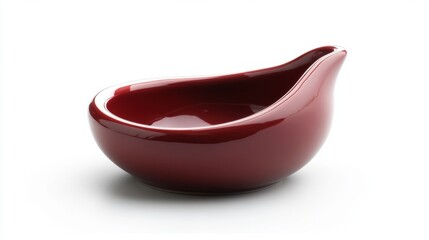 Empty red porcelain bowl cutout. Clean scarlet ramekin isolated on a white background. Clay ceramics porcelain tableware crockery for food design. Front view.