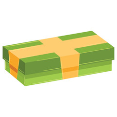 Green rectangular gift box with golden ribbon Vector