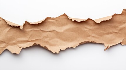 Brown corrugated texture paper torn on white background. rip of cardboard sheet used as a background