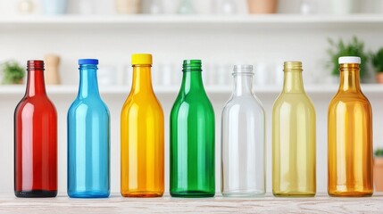 Colorful Glass Bottles Arranged on a White Tabletop