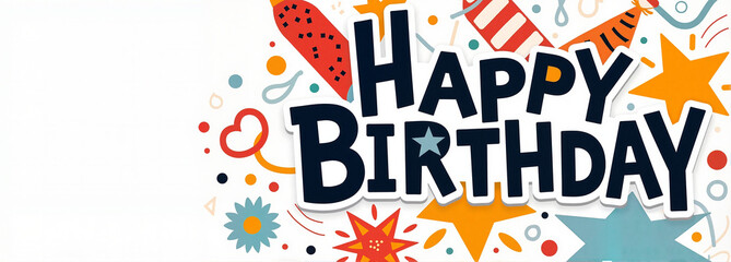 Bold Happy Birthday Text with Comic Book Style and Festive Pop Art Elements