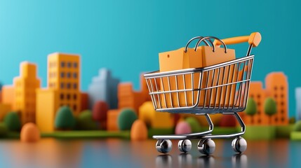 Vibrant online shopping experience urban landscape digital content modern environment dynamic viewpoint 