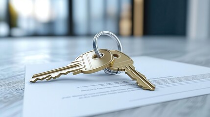 A close-up of a pair of keys resting on a contract, symbolizing new beginnings and property ownership.