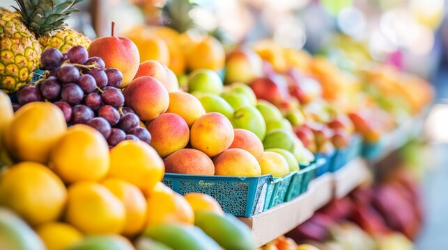 Vibrant Night Market with Fresh Fruits and Vendors