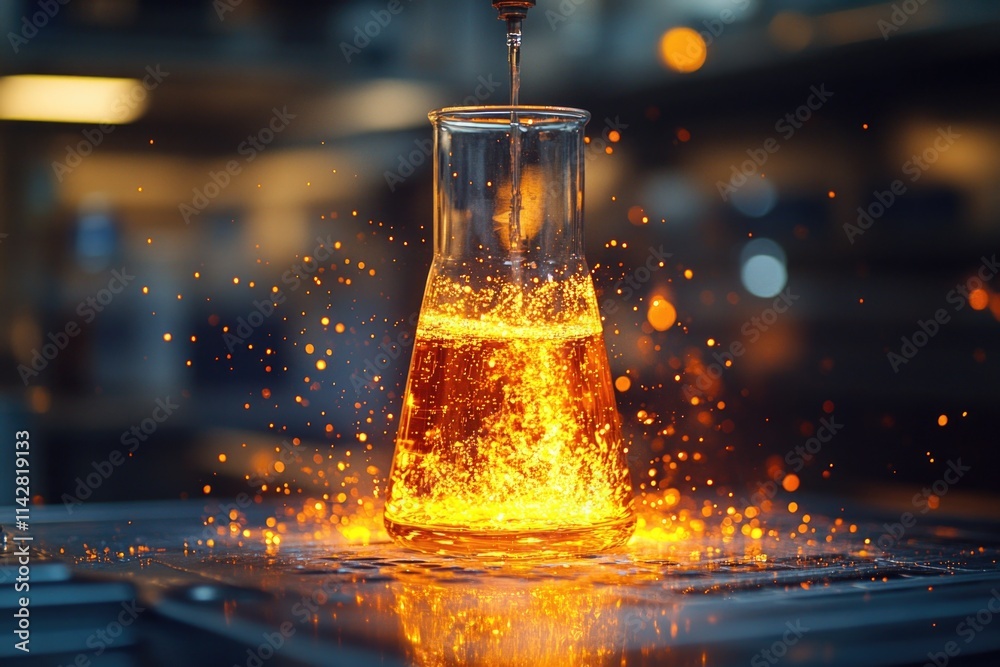 Aufkleber a scientist is conducting an experiment by pouring one liquid into another in a beaker
