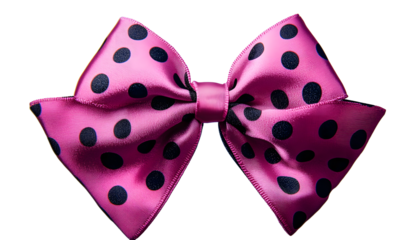 a pink bow with black polka dots on it