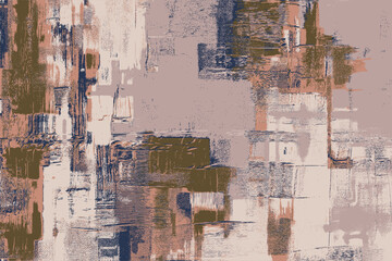 Abstract art in calming neutral shades of mauve, taupe, and dark brown, with weathered textures and layered patterns forming a modern yet natural artistic composition