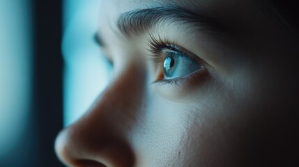 A detailed shot of a person's eye with a blurred background, great for representing the subject's perspective or adding an intimate touch to your design