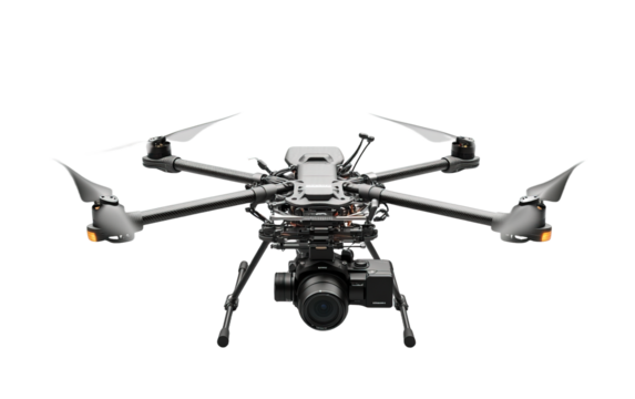 Drone with camera and lens on transparent or white background,png