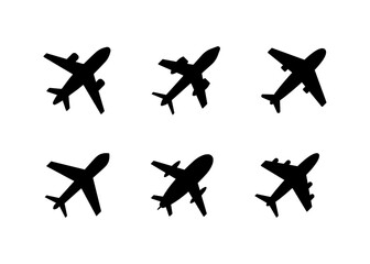 Plane icon set. Airplane aviation flat icon. Flight transport symbol, Travel sign, Aeroplane icon, Flight jet, Aircraft transport symbol on white background. Vector illustration.