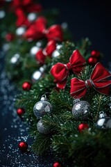 Fototapeta premium A detailed view of Christmas decorations with festive ornaments