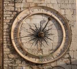 Closeup of the clock of Pjaca Square (Narodni trg), old town of Split, Croatia