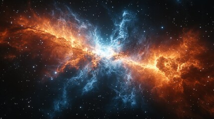 Fototapeta premium Stunning cosmic nebula with fiery orange and cool blue hues in deep space