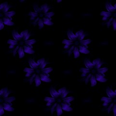 Midnight Bloom: A mystical and enchanting seamless pattern featuring delicate purple flowers blooming against a deep, velvety black background.