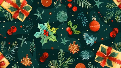 Fototapeta premium christmas background with christmas tree seamless