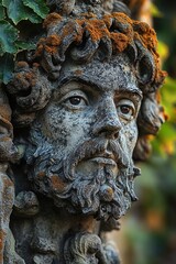 A close-up shot of a statue depicting a man with a long beard, great for use in historical or fantasy-themed projects