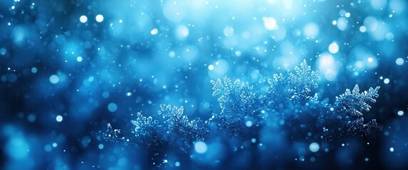 Obraz premium Enchanting Winter Wonderland with Soft Blue Tones and Delicate Snowflakes Creating a Magical, Dreamy Atmosphere for Seasonal Celebrations and Holiday Themes