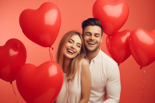 Valentine day celebration conceptual illustration made with generative AI, affectionate couple in love - Powered by Adobe