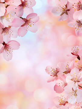 Fototapeta Delicate cherry blossoms creating a soft pink backdrop under gentle spring sunlight