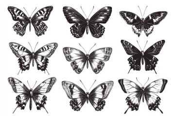 Six species of colorful butterflies on a natural background