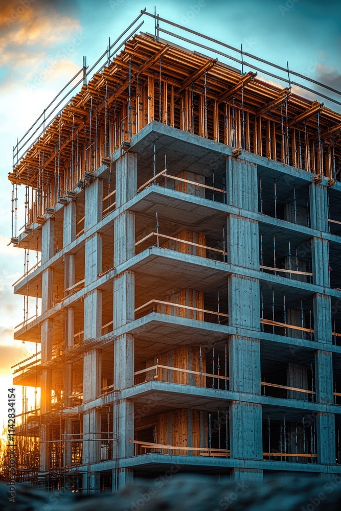 Aufkleber Image of a tall building during the construction process with scaffolding in place