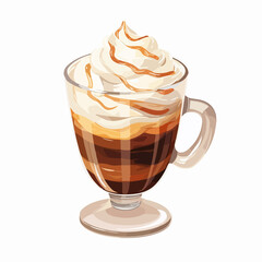 Delicious coffee beverage topped with whipped cream in glass cup for cafe menu