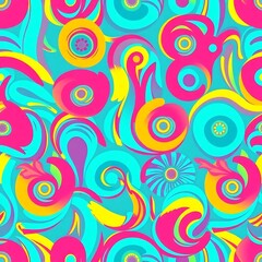 Vibrant Abstract Swirls: A seamless pattern of swirling colors and shapes in a psychedelic style. Perfect for adding a bold and energetic touch to your designs. 