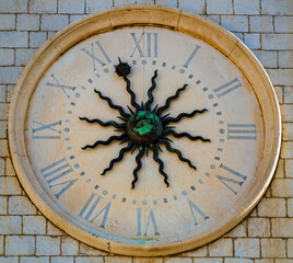 Closeup fo the ancient bell tower clock of the old town of Dubrivnik, Dalmatian Coast, Croatia